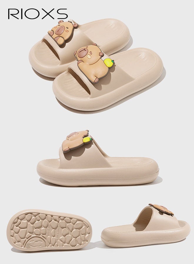 RIOXS Kids Cartoon Slippers, Lightweight EVA Platform Animal Capybara Slides Sandals for Toddler Boys and Girls, Non-slip Quick-Dry Slip-on Shower Slippers, Soft Comfortable Thick Sole Open Toe Home Slippers, Summer Beach Pool Shoes, Suitable for Travel, Holidays, Beaches, Swimming Pools, etc. Khaki - Image 2